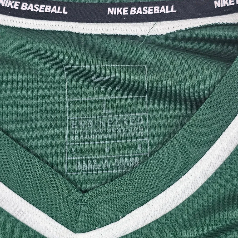 Nike Baseball Team Jersey Shirt Mens Large Green‎ White V-Neck Engineered Top